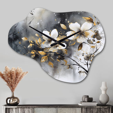 White Gold Daisy Tranquility - Asymmetric Metal Wall Clock